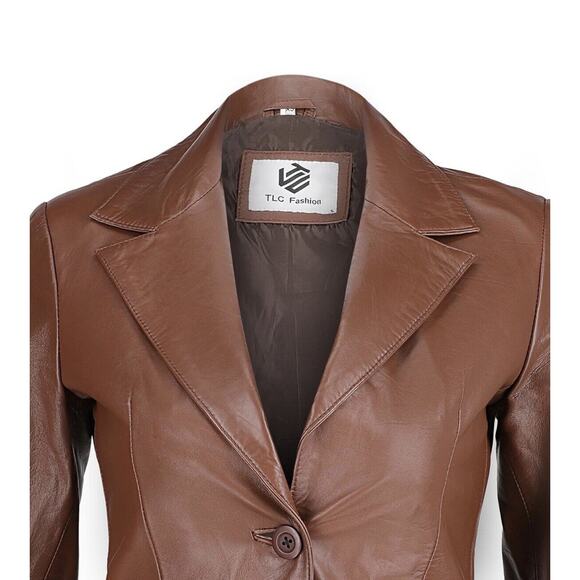 Women’s XL Brown Genuine Soft Leather Casual Blazer 2-Button Real Lambskin - Picture 3 of 3
